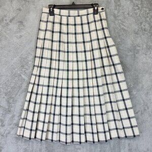 Vintage Cottage Tailor Skirt Womens 12 Beige Black Plaid Pleated Made USA 70s